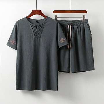 現貨+預購 新中式棉麻上衣棉麻襯衫唐裝上衣褲裝日系亞麻罩衫休閒男裝-大碼寬鬆5色74ll21【獨家進口】【米蘭精品】