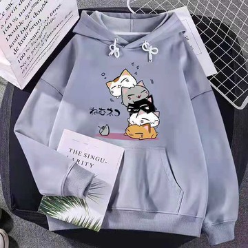 新款棉春秋季韓版連帽衛衣寬鬆原宿風上衣ins潮可愛印花長袖連帽衛衣女