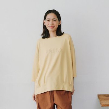 【Dailo】趣味字母貼布繡氣球型五分袖上衣 綠 咖 黃(魅力商品)