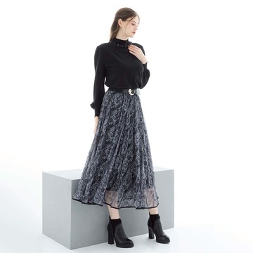 HONOR優雅滿版佩斯利圖騰印花長裙-灰