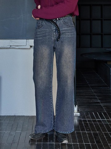 Basic Semi Boot-Cut Denim Pants [Indigo]