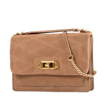 Rebecca minkoff Je Taime 絨面革菱格旋鈕翻蓋手提/斜背二用包-駝色/中