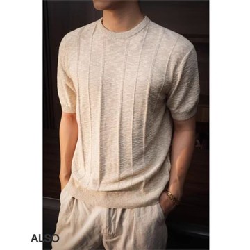 (免運)SEE ALSO『國王的禮物』14針棉麻抗皺花紗新貴老錢圓領針織衫短袖