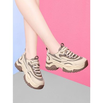 軟底真皮防滑厚底老爹鞋休閑鞋女鞋2024秋冬加絨時尚運動鞋旅游鞋