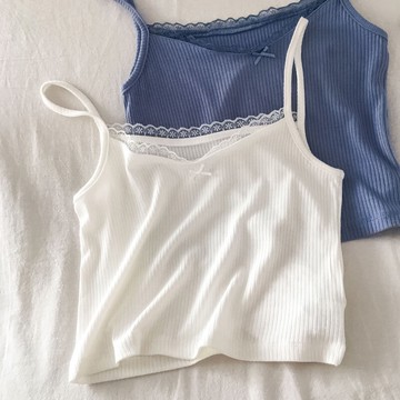 網紅美背爆款蕾絲邊吊帶背心女設計感小眾外穿內搭粉色法式上衣潮