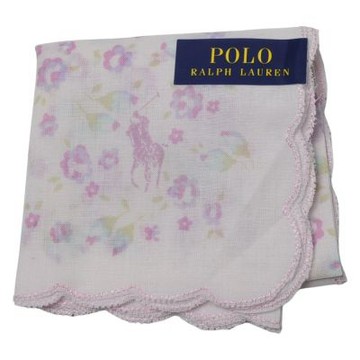 RALPH LAUREN POLO 粉紫系花卉荷葉邊圖騰馬球LOGO圖騰迷你帕巾(34CM)