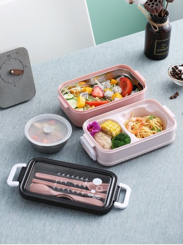 飯盒上班族學生方便攜帶1人分隔型可微波爐加熱裝湯食堂打飯雙層