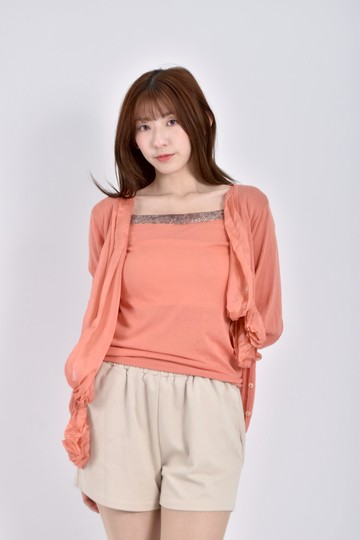 (S) sally質感棉質兩件式小外套＋無袖背心粉色長袖上衣