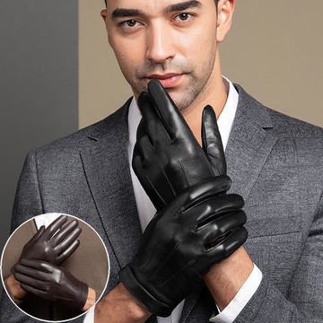 seoul show首爾秀 三線全掌觸控頭層小綿羊皮珊瑚絨真皮騎車保暖手套