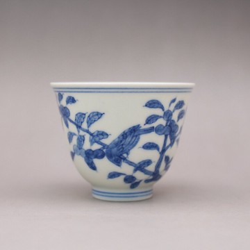 明成化年制青花 花鳥紋茶杯 主人杯古玩古董陶瓷器仿古老貨收藏品