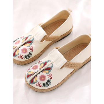 新款春夏森女旅游學院民族風繡花鞋圓頭防滑舒適平底老北京布鞋單