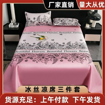 廠家批發床上用品床單款冰絲席三件套可機洗折疊夏季宿舍涼席子