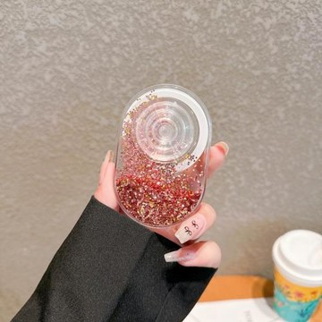 適用蘋果三星磁吸支架流沙液體閃粉純色ins少女伸縮指環扣手機殼