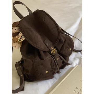 自制小眾絨面韓版休閑雙肩包輕便雙口袋簡約鹿皮絨女式背包登山包