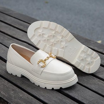 新款防滑水鞋復古軟底樂福鞋女士英倫風厚底雨鞋百搭防水時尚單鞋