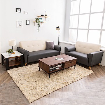 時尚屋 畢維斯2+3人座雙色實木骨架貓抓皮沙發 (共3色)臺製/免運免組