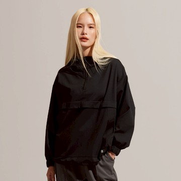 REBOOT動能-半開襟連帽衝鋒衣-烏黑S-L