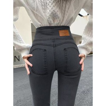 高腰牛仔褲女2025年春季新款蜜桃臀彈力修身顯瘦提臀緊身小腳褲潮