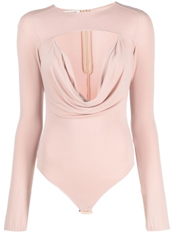 ALESSANDRO VIGILANTE - cut-out cowl-effect bodysuit - women - Polyester/Spandex/Elastane - 38 - Pink