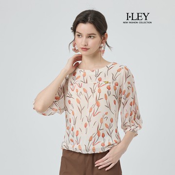 ILEY伊蕾 花卉印花雪紡上衣(杏；M-2L)
