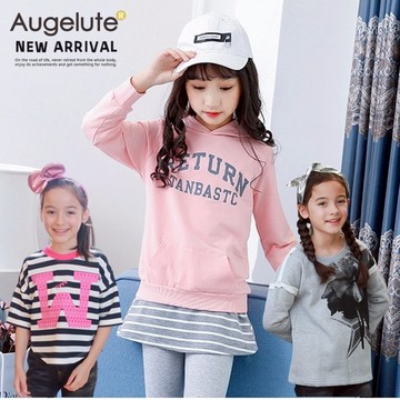 Augelute 女童長版T恤 親子母女裝 大童長袖連帽套裝 女童內刷毛圓領T恤 姊妹裝 47097
