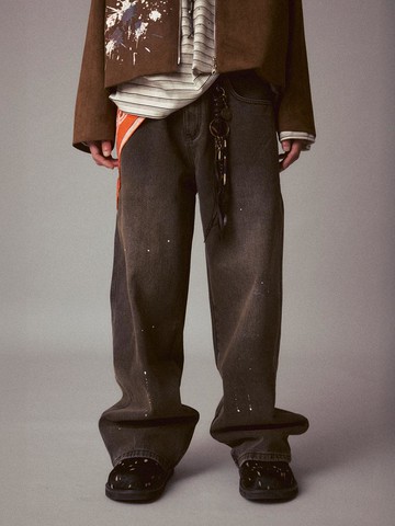 OVER-DYE PAINTED WASHED DENIM PANTS [BK]