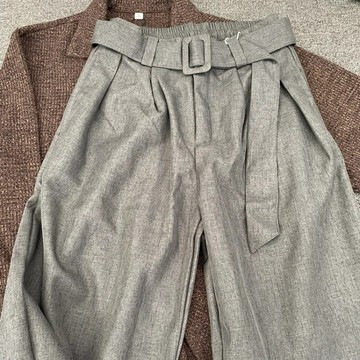 潮牌解構廓形腰帶亞麻紋彎刀闊腿褲美式慵懶風直筒西褲男