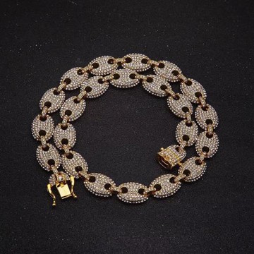 歐美嘻哈新款男士咖啡豆滿鉆豬鼻子滿鉆項鏈GUC LINK BRACELET