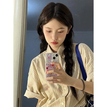 條紋短袖襯衫女夏季2026新款寬松薄襯衣設計感小眾上衣法式高級感
