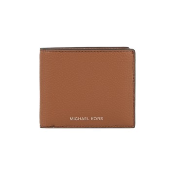 Michael Kors 銀字Logo 荔枝皮革對開證件照短夾(焦糖色)