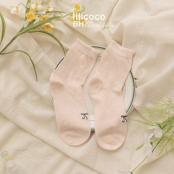 BYHUE lilicoco 可愛馬卡龍色系蝴蝶結中筒襪－粉