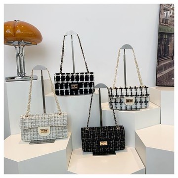 跨境包包女包棋盤格單肩鏈條質感優雅小方包韓版甜美洋氣新款黑白