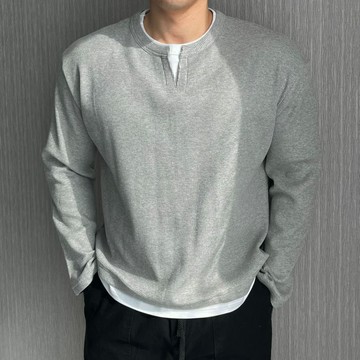 正韓日常華夫格假兩件式亨利領長袖T恤 4色 YUPPIE 預購商品 0303