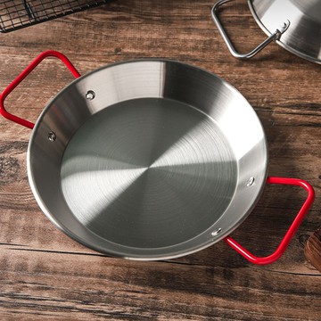 【好物良品】24cm_紅色把手雙耳不鏽鋼平底鍋24cm