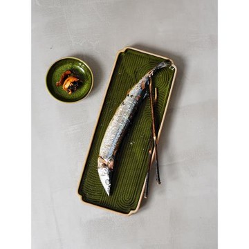 日式長方形刺身盤釉下彩陶瓷復古魚盤家用日料壽司盤西餐廳冷菜盤