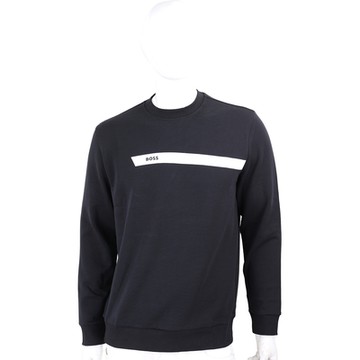 BOSS SALBO 矽膠LOGO白底線條黑色棉質運動衫 大學T(男款)