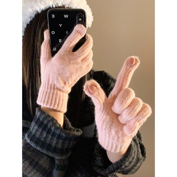 嚴選💖純色分指手套2025冬季加厚觸屏玩手機騎行防風保暖女款針織毛綫 冬季保暖防滑手套 騎車加厚手套 防風騎士手套 GS