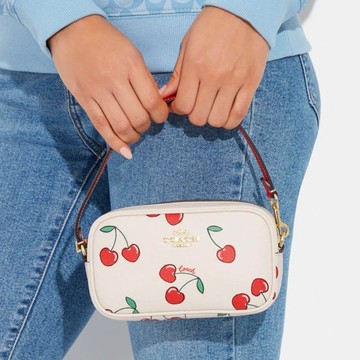 【COACH】粉紅櫻桃圖印 手拿包 情人節限定 粉紅色 CF405