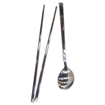 GSI OUTDOORS 304不鏽鋼實心扁筷湯匙 韓式餐具 高品質表面精緻打磨拋光 握感舒適不易滑動  湯匙 x 4 + 筷子 x 4 + 收納包  1組