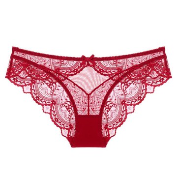 法式紅色本命年蕾絲透氣大碼三角褲新娘結婚提臀誘惑性感低腰內褲