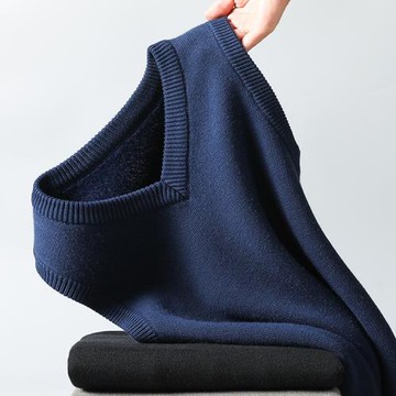 男士V領無袖毛衣針織背心馬甲純棉毛線馬夾秋冬季保暖毛坎肩厚款