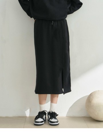 側開衩抽繩運動裙(黑色)-女