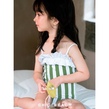 兒童泳衣女童復古新款洋氣泡溫泉女孩連體三角專業小童寶寶游泳衣