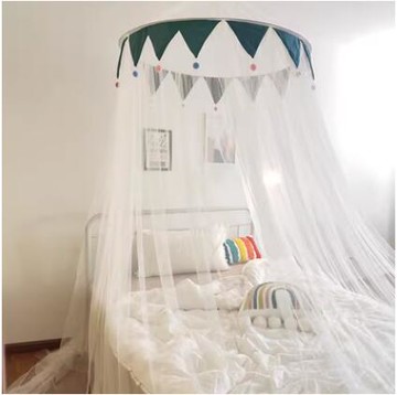 圆顶吊顶三开门蚊帐公主家通用免安装床幔北欧简约毛球女孩无拼接