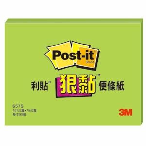 本月熱銷推薦 滿額再折【史代新文具】3M 657S-6 綠 4" x 3"利貼狠黏便條紙 90張/本