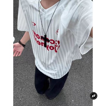 美式復古字母球衣冰絲短袖T恤男女同款夏季潮牌寬鬆運動休閒上衣男士夏季薄款運動上衣 男士訓練透氣短袖 男士新款寬鬆排汗T恤