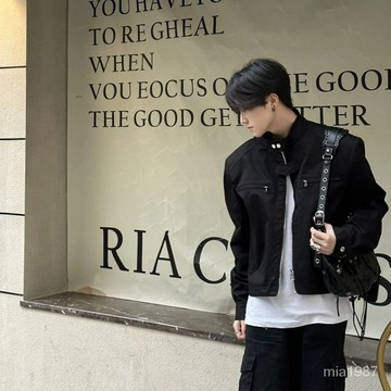 【優選好物】cleanfit設計感高級短款飛行員夾剋男歐美hiphop墊肩潮牌外套春秋 OQFJ