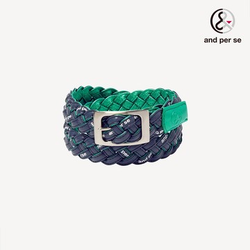 【and per se】女款深藍色編織皮帶易於調整皮帶 DLU0J752