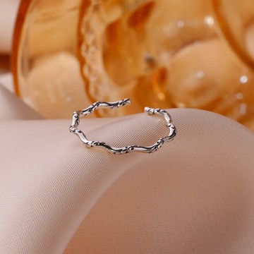 925純銀戒指女波浪線獨身不婚主義尾戒韓國個性細食指關節戒開口