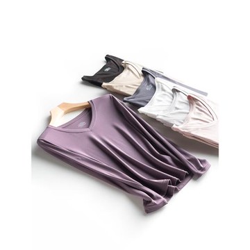 莫代爾白色t恤女士純色修身打底衫v領長袖2023新款潮韓版秋季上衣